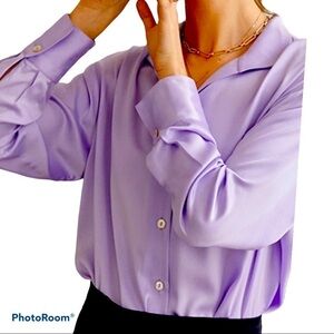 Vintage Daniel Hechter  lilac silk long sleeve shirt blouse with pockets